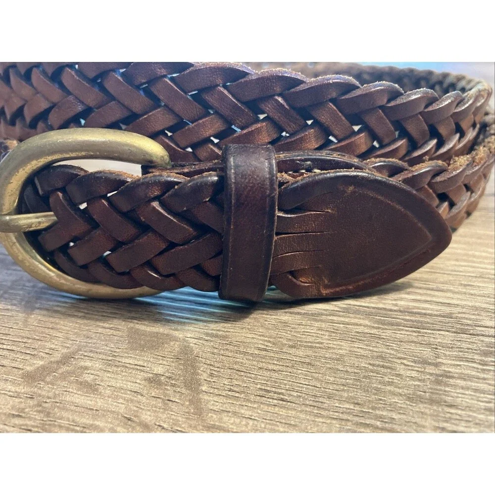 Brown Leather Braided Belt Size 34